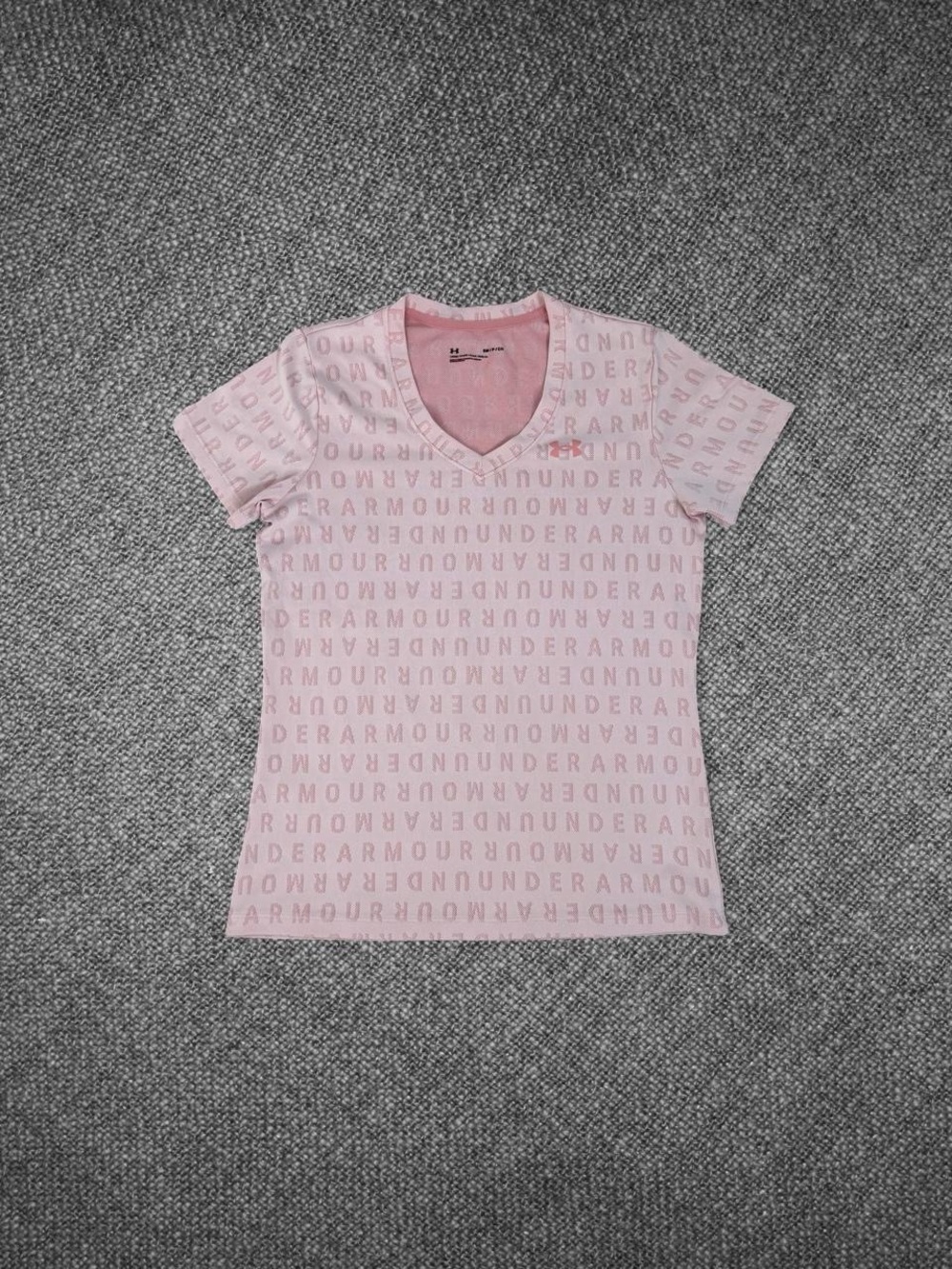 Under Armour Pink Logo Print V-Neck Performance T-Shirt Size Small